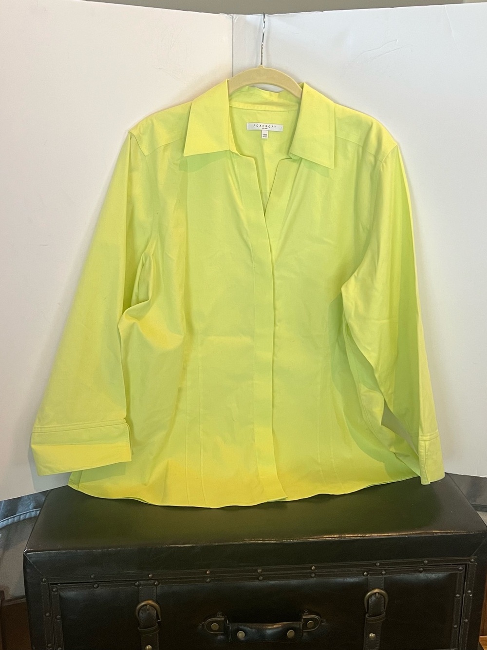 Foxcroft Neon Yellow Collared Button-Front Blouse